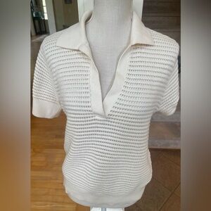 Everlane Cream V-Neck Sweater with Textured Knit